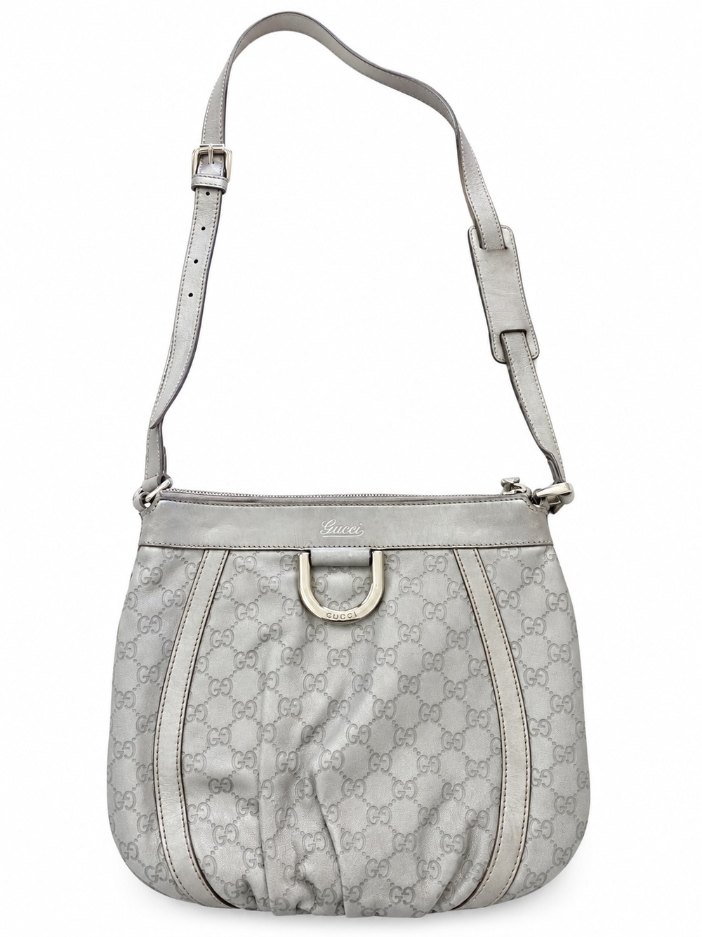 Gucci Silver Monogram Leather Shoulder Bag